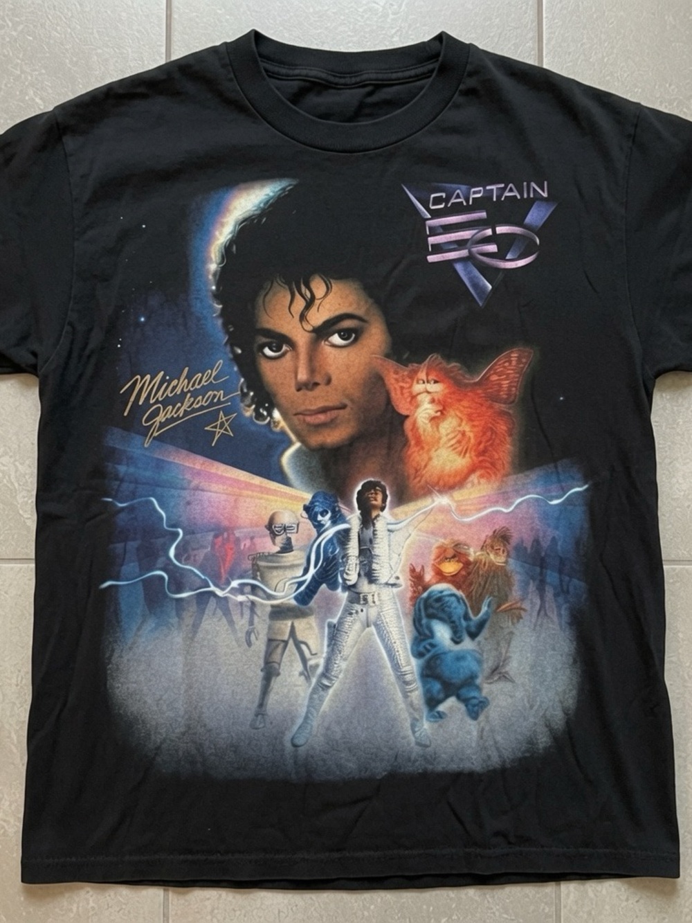 1986 Michael Jackson Captain EO Black Graphic T-Shirt